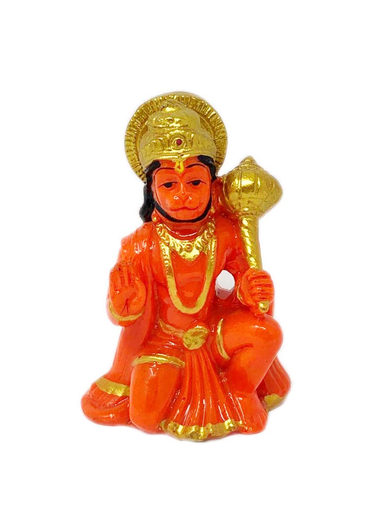 Hanuman ji Multicolour God Bajrangbali Orange Marble Idol Statue Balaji-3.50 Inch