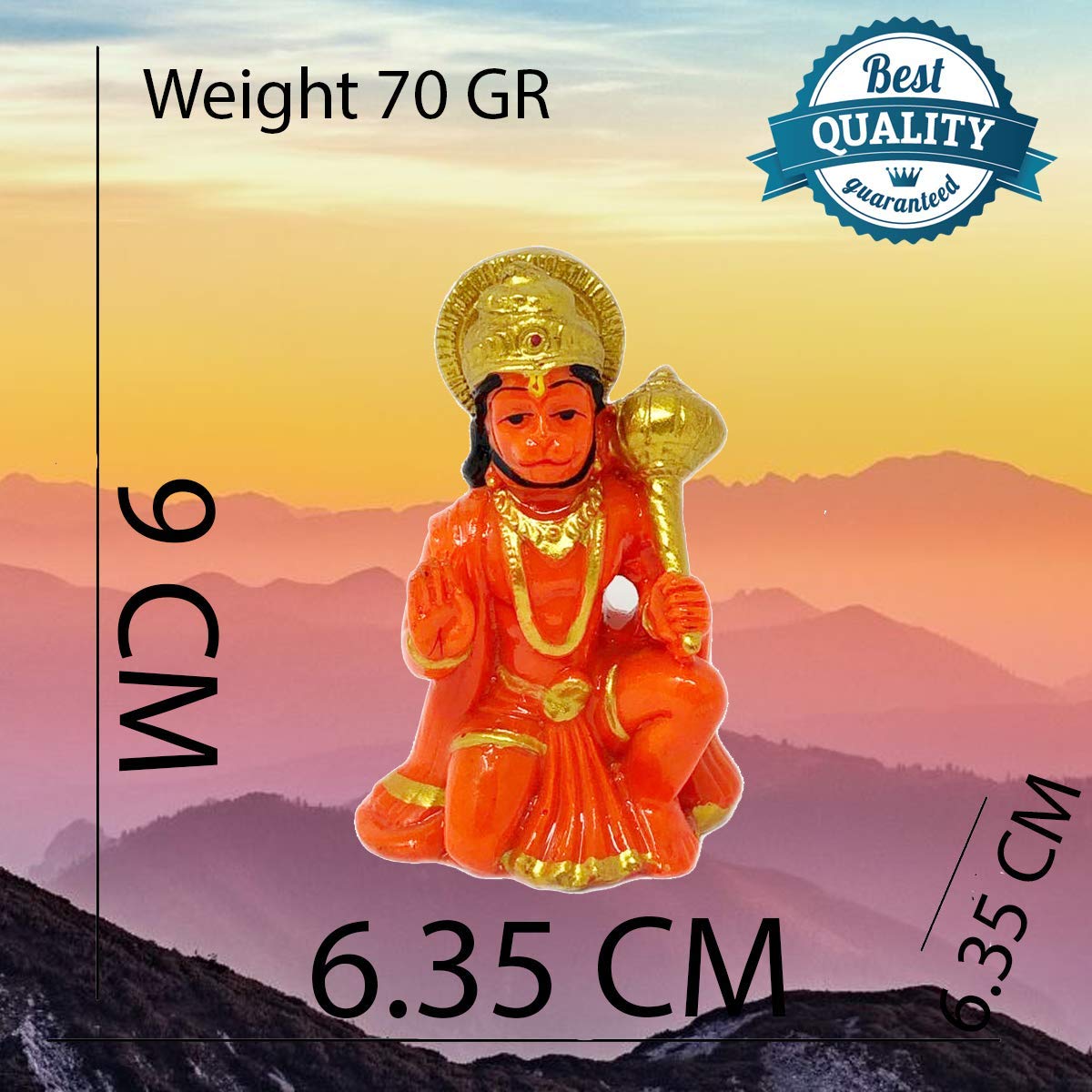 Hanuman ji Multicolour God Bajrangbali Orange Marble Idol Statue Balaji-3.50 Inch - Image 5