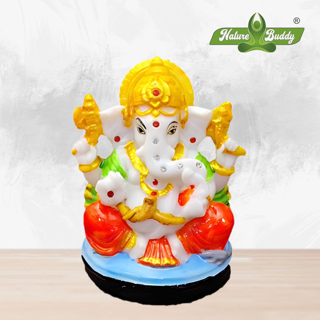 Ganesha Idol with Non-Precious Stones (4 Inch, Multi-Color)